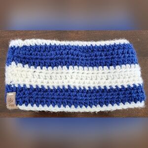 Handmade Blue & White Crochet Ear Warmer - Thick & Cozy